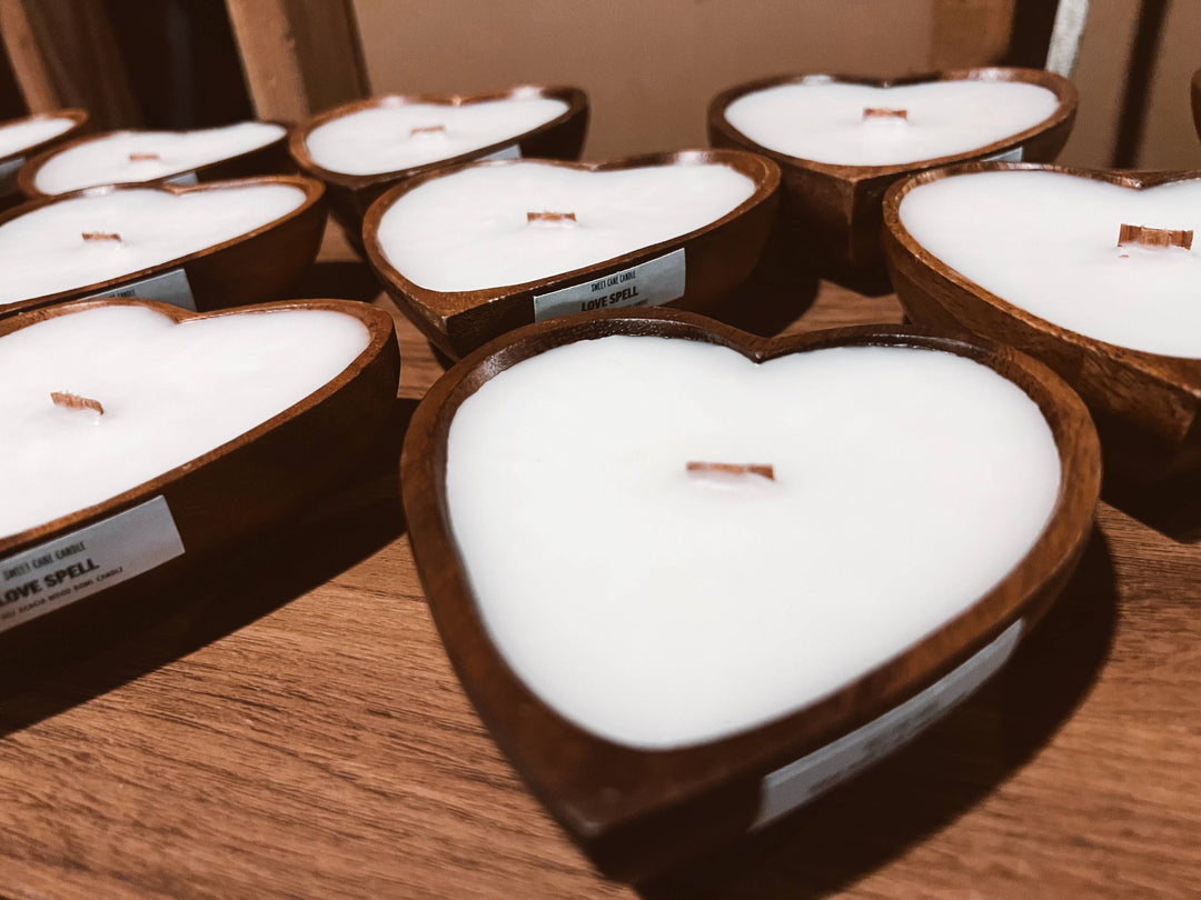 Wooden Heart Bowl Candles