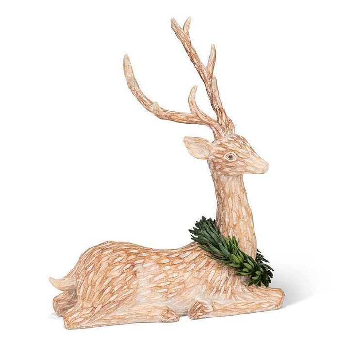 Laying Deer with Wreath-11"H