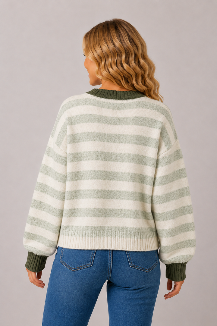 Sage Striped Knit Sweater