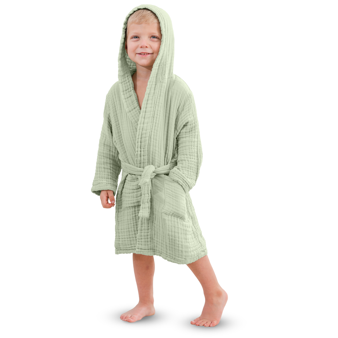 Sage Muslin Bath Robe for Kids by Comfy Cubs