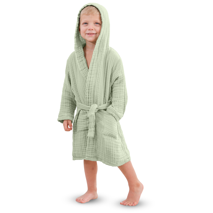 Sage Muslin Bath Robe for Kids by Comfy Cubs