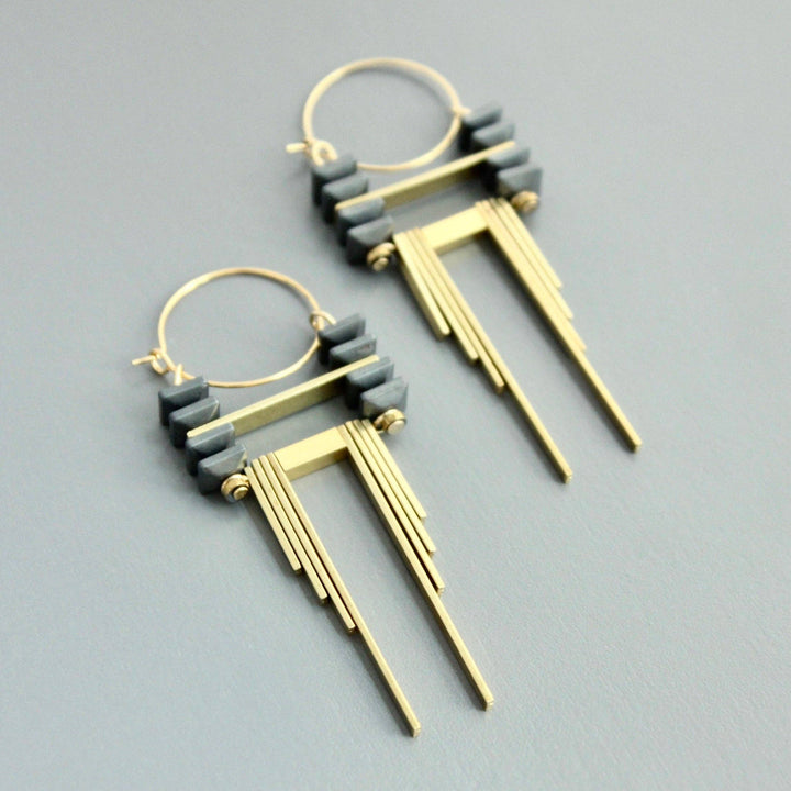 Hematite & Brass Tiered Earring