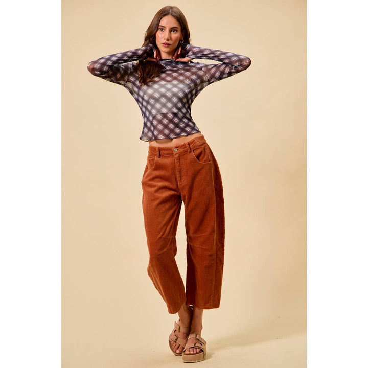 Mid Rise Cord Barrel Pants