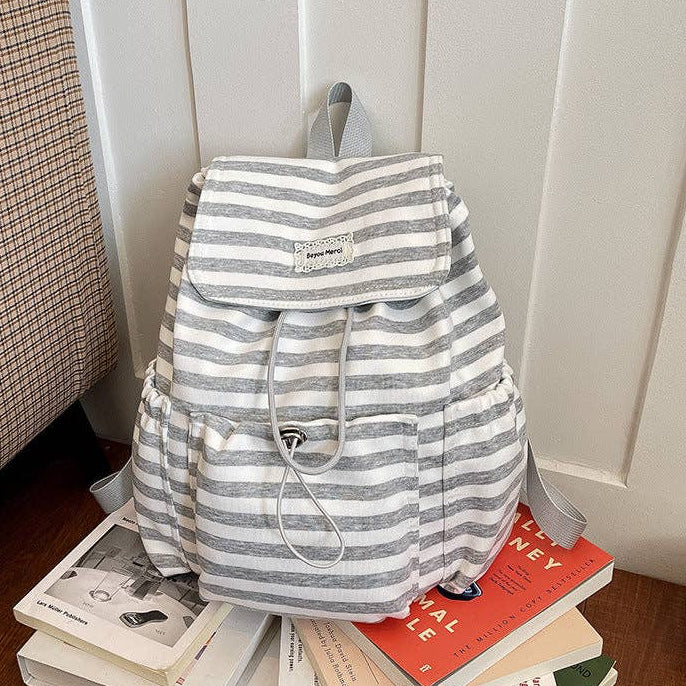 Minimalist Grey Knit Backpack Stripes or Stars