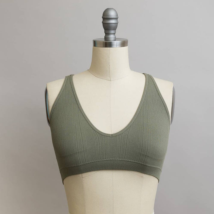 Seamless Front Lace Racerback Bralette: Sage