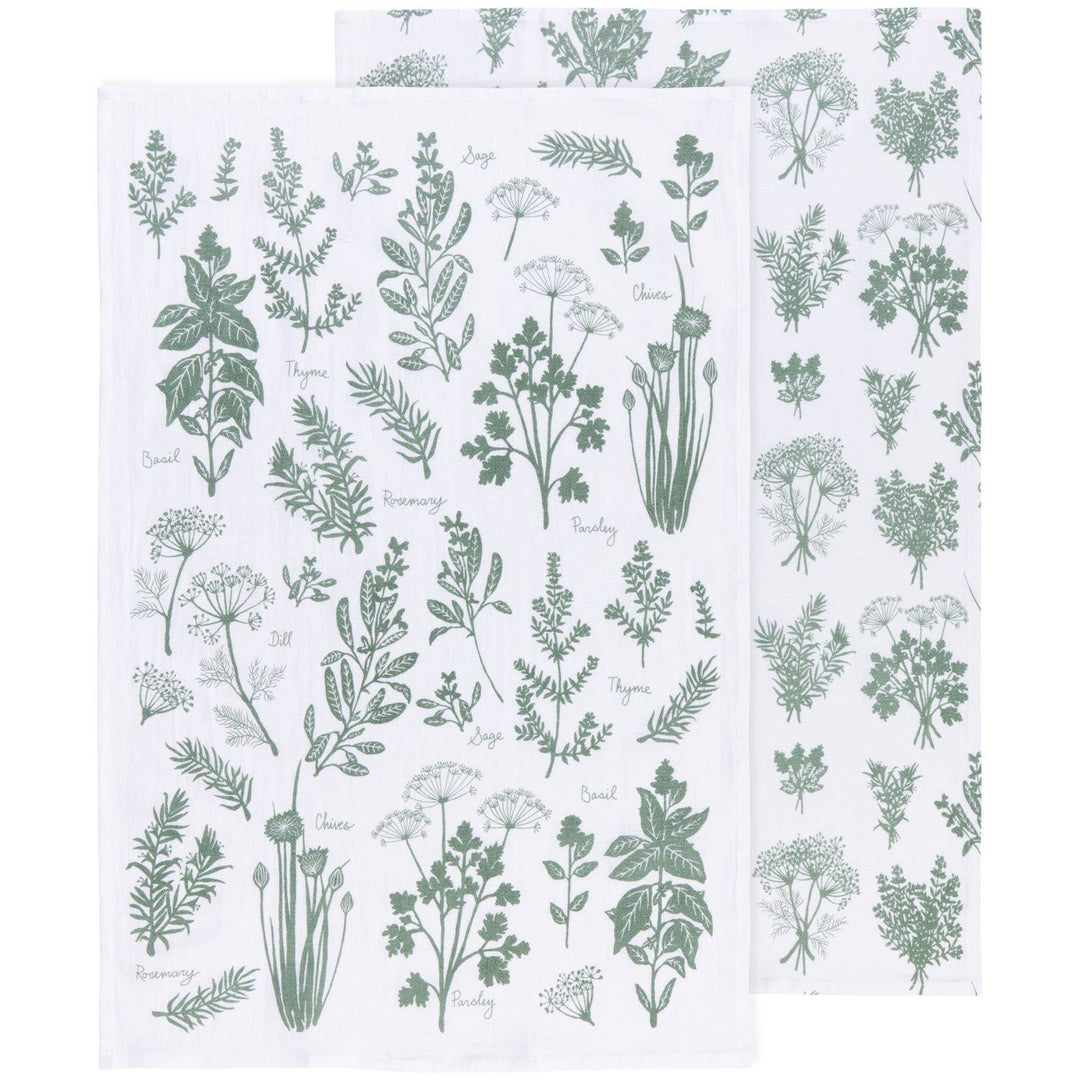 Fresh Herbs Elm Green Floursack Dishtowels - Set of 2