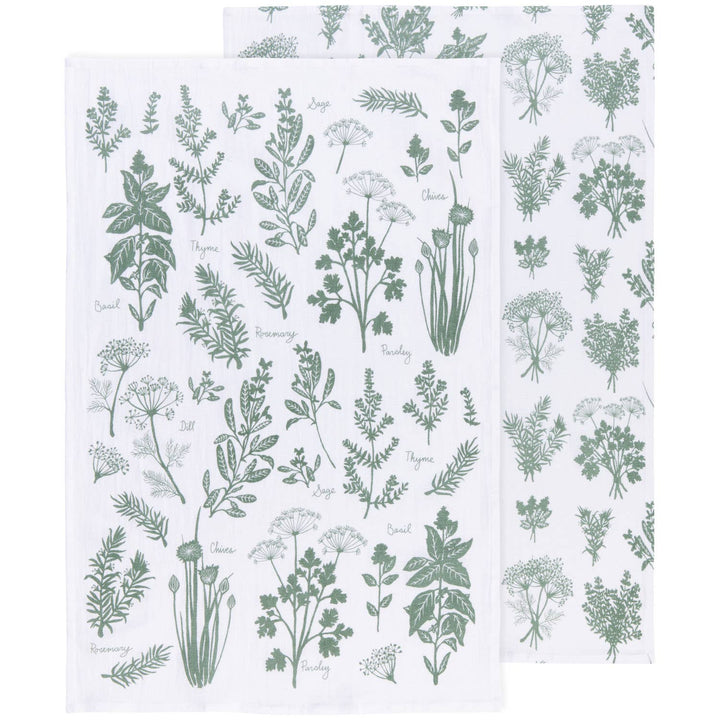 Fresh Herbs Elm Green Floursack Dishtowels - Set of 2