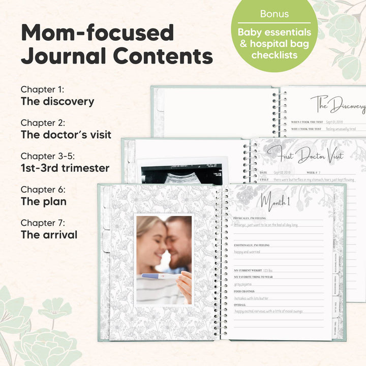 Blossom Pregnancy Journal Book for First Time Mom (Sage)