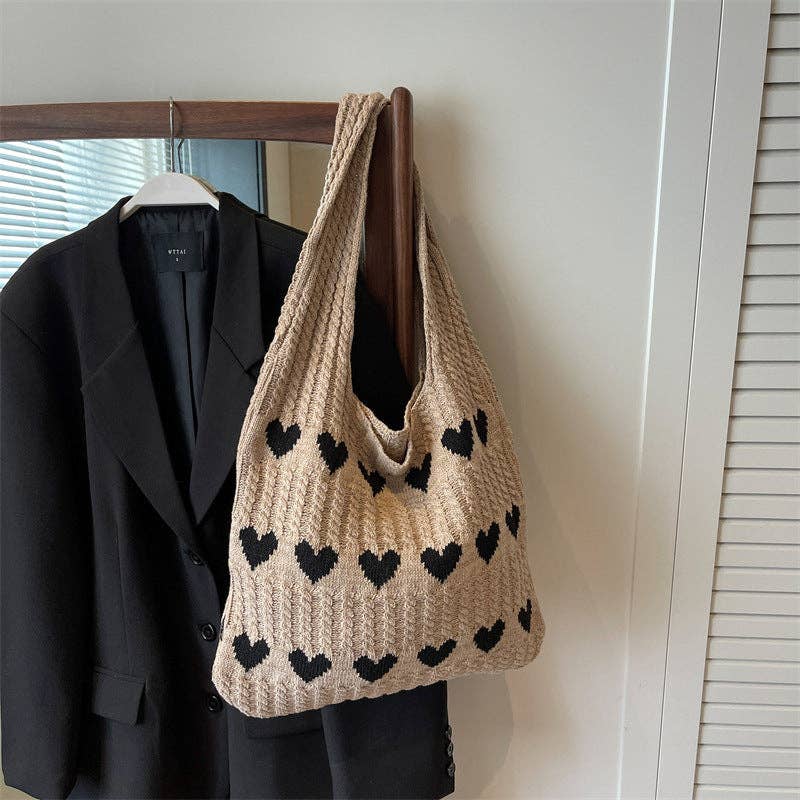 Love Print Color Block Simple Knit Shoulder Bag
