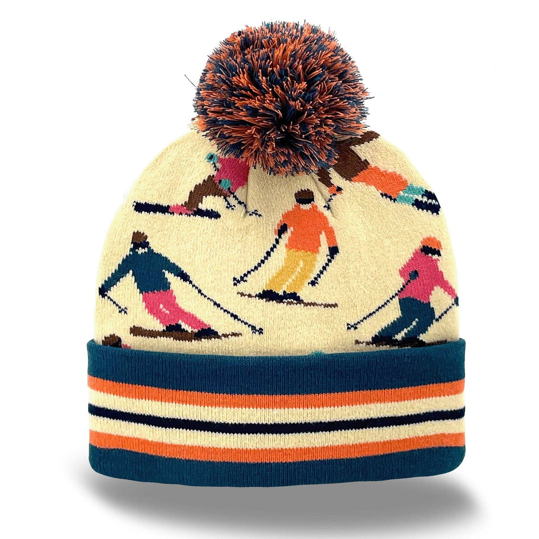 MWV Colorful Skiers Beanie with Pom Pom