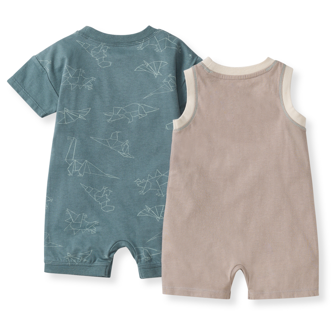 Origami Dinos Baby Boy 2 Pack Romper Set