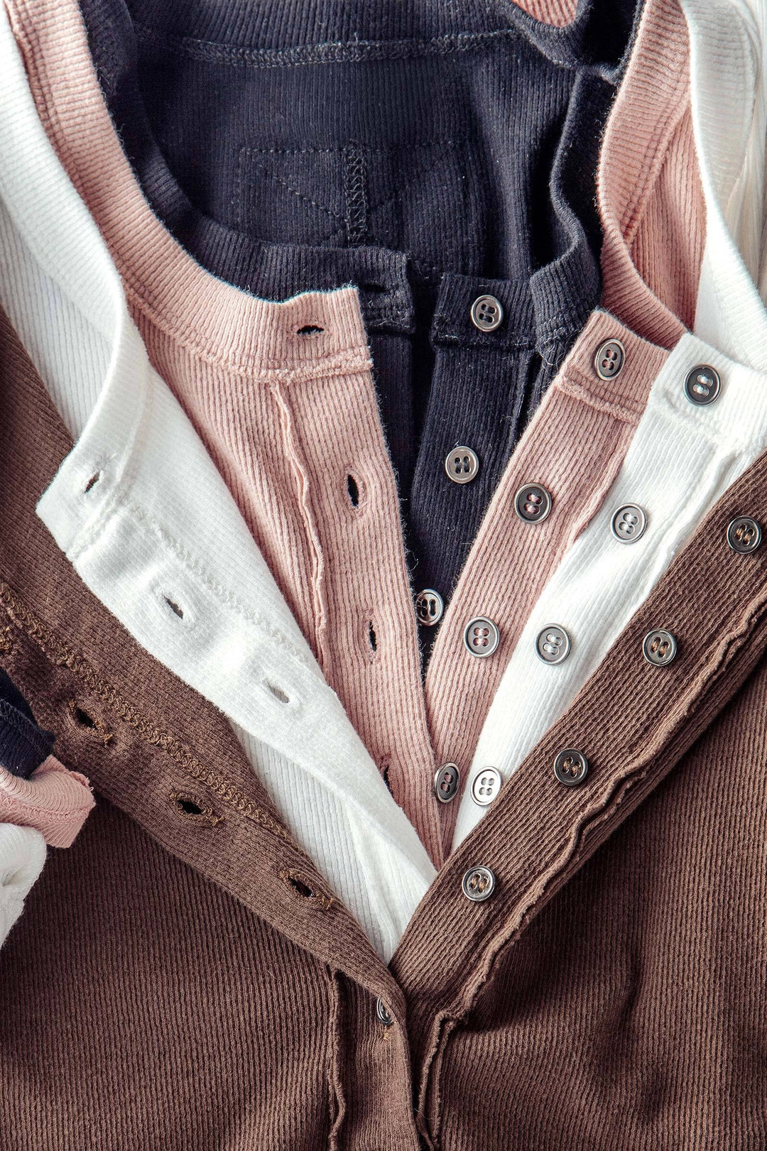 Ribbed Henley Long Sleeve Top - 4 colors