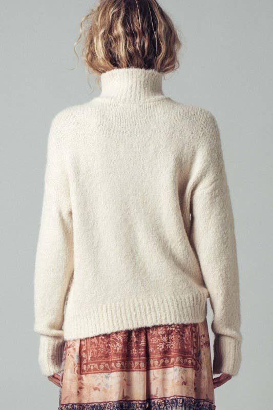 Ivory Textured Quarter-Zip Sweater