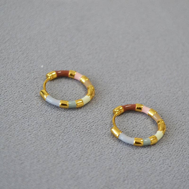 Blue & Gold Plated Enamel Hoop Earrings