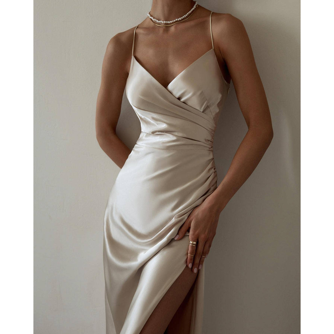Satin Halter Slit Dress