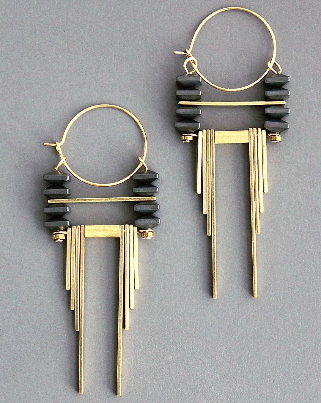 Hematite & Brass Tiered Earring