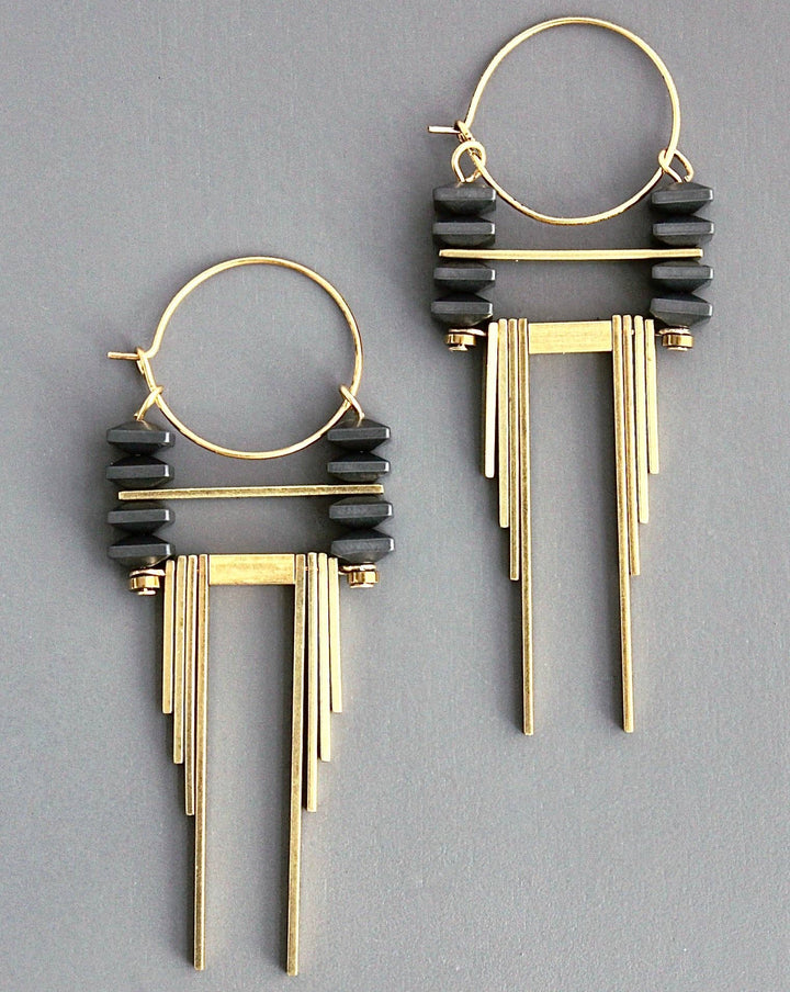 Hematite & Brass Tiered Earring