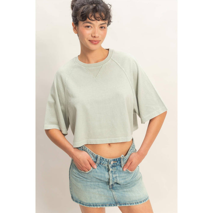 Sage Mineral Washed Cropped Tee