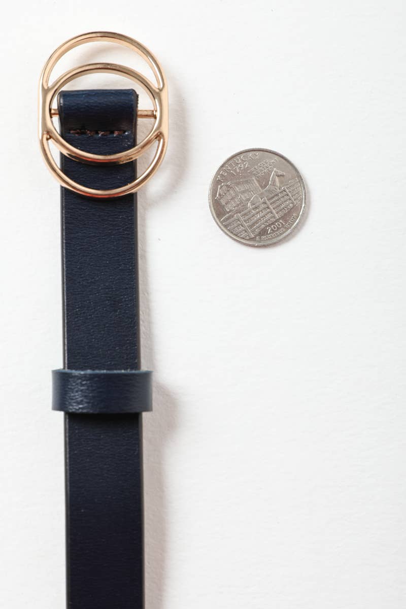 Navy Double Ring Buckle Cinch Belt