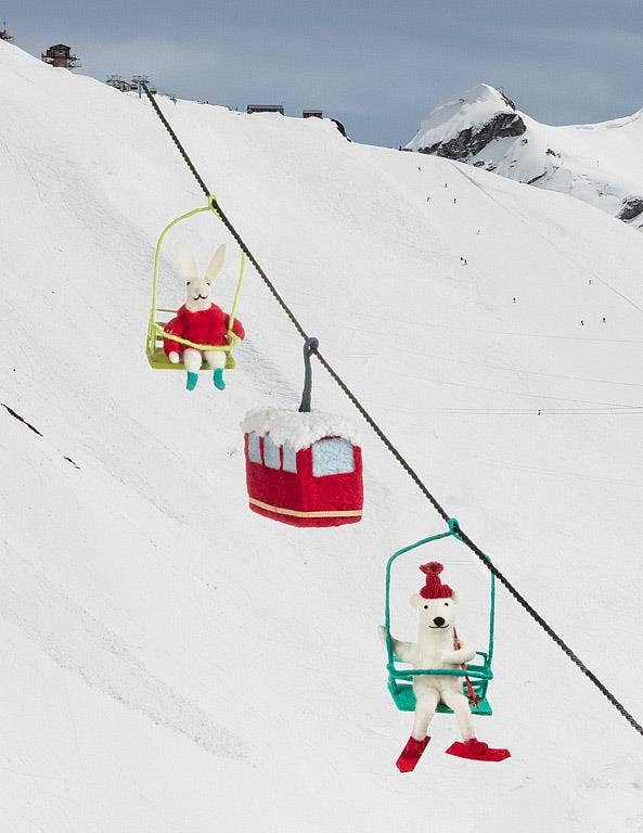 Skiing Bear on Chairlift Ornament-7"H