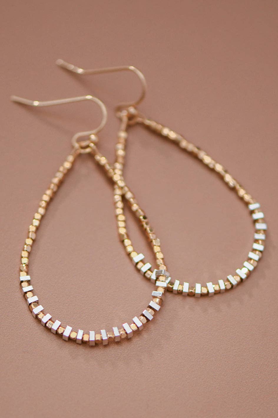 Teardrop Wire Beaded Earrings with Silver Hematite