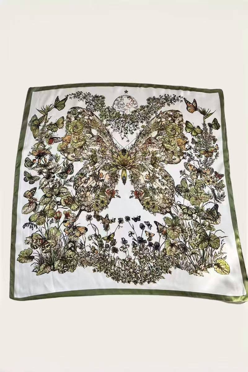 Floral Butterfly Silk Bandana – Elegant Nature Style
