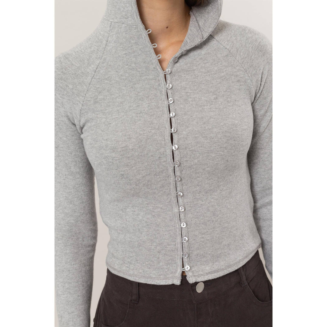 Brushed Rib Knit Hoodie Top