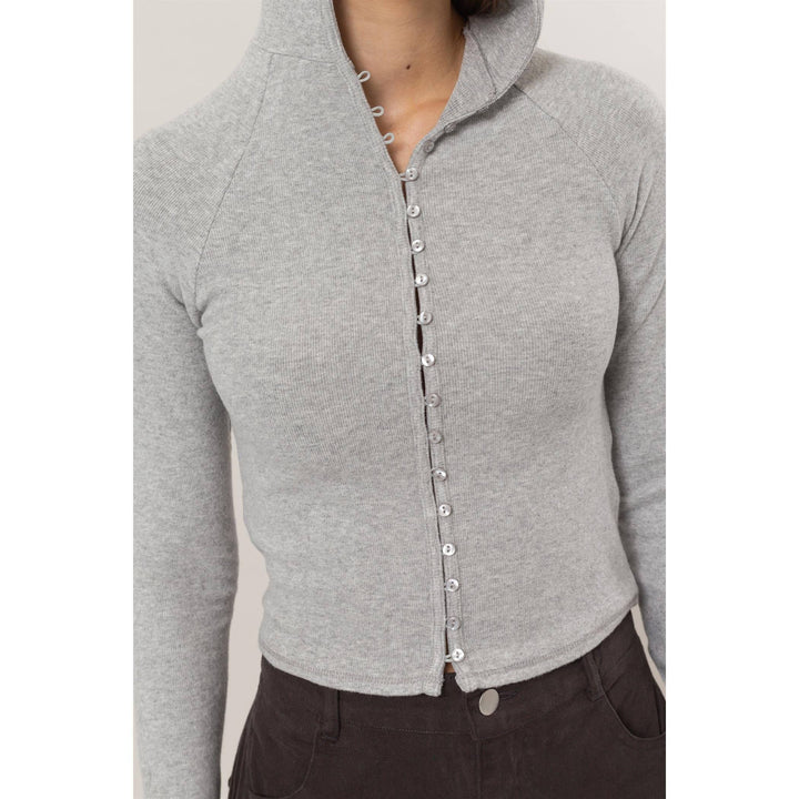 Brushed Rib Knit Hoodie Top