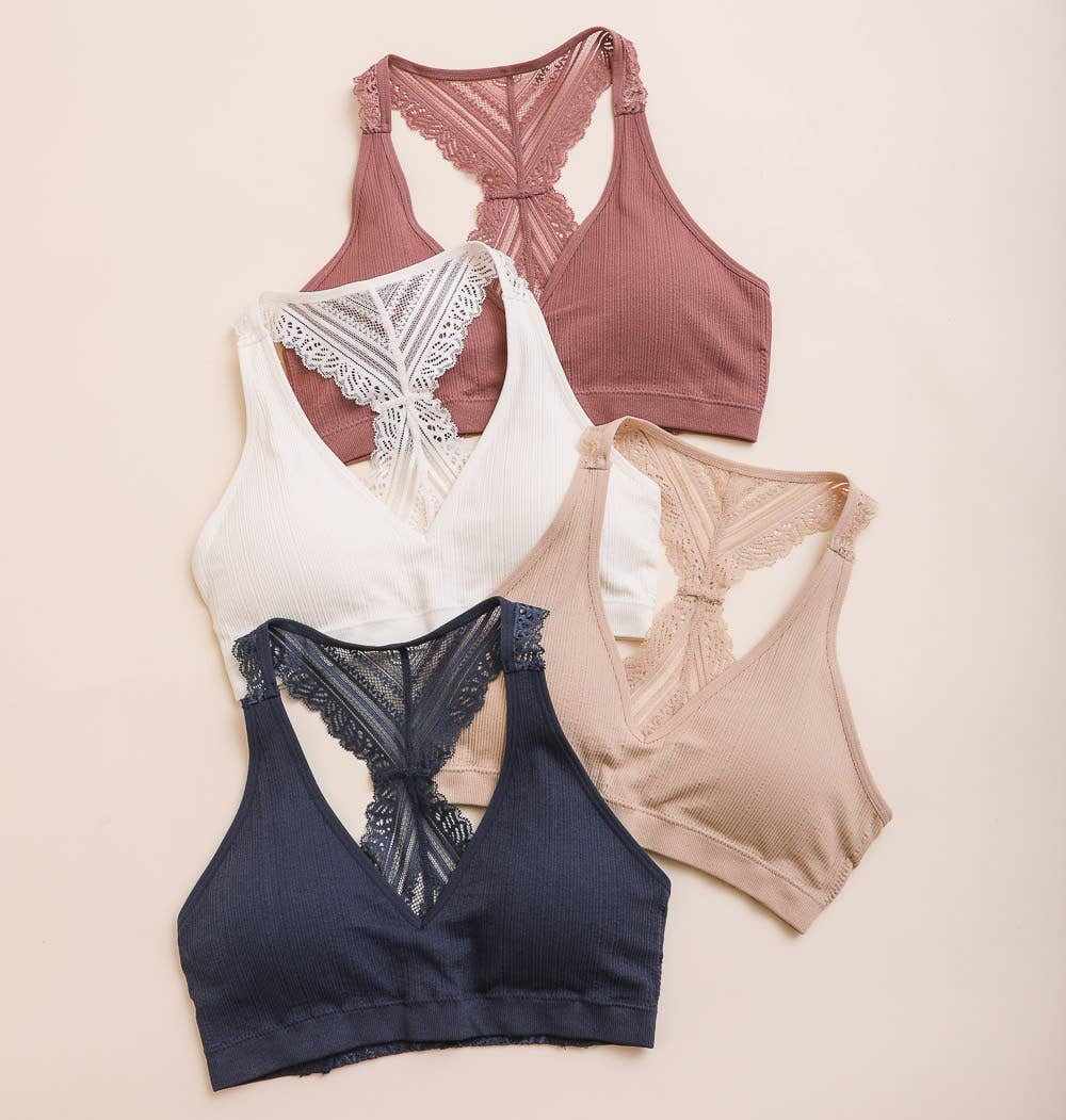 Seamless Front Lace Racerback Bralette: Blue