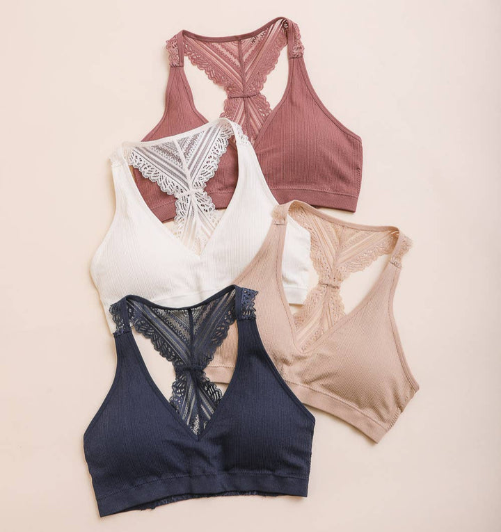 Seamless Front Lace Racerback Bralette: Roseclay