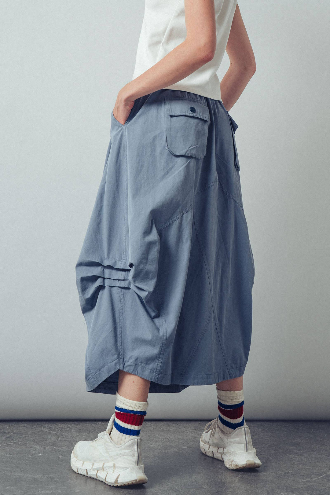 Balloon Hem Drawstring Blue Maxi Skirt
