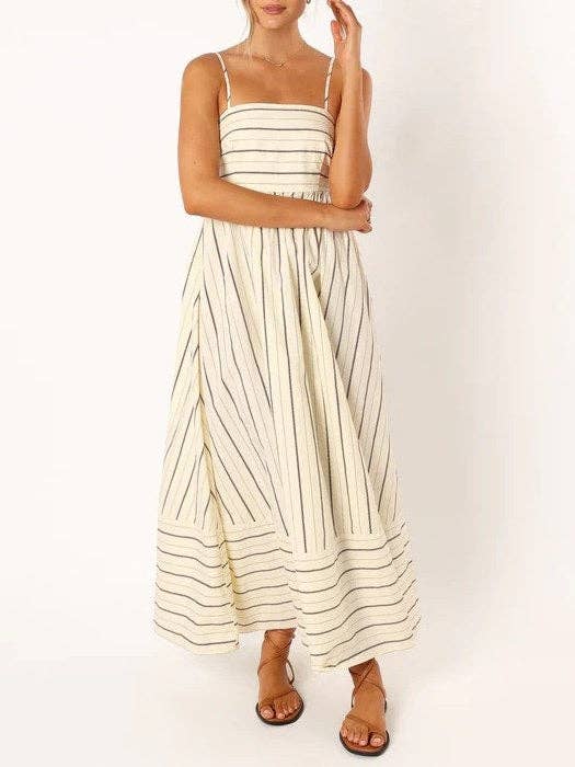 Striped Backless Spaghetti Dress