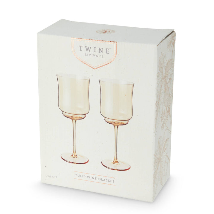 Tulip Amber Tinted Glass Stemmed Wine Glasses Set of 2