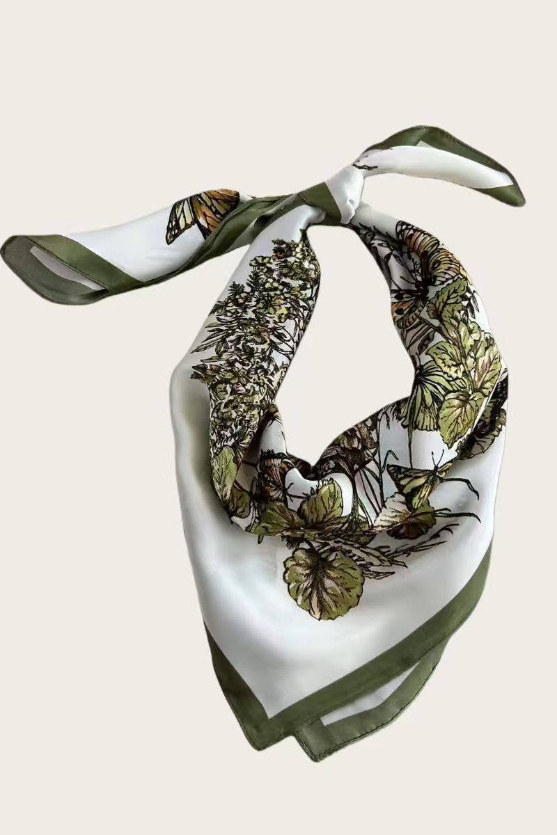 Floral Butterfly Silk Bandana – Elegant Nature Style