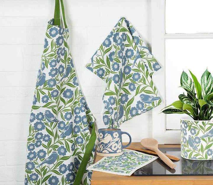 Blue Leaves & Birds Wide Base Mug