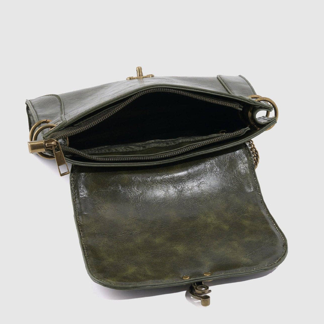 Retro Inspired Antique Green Leather Bag