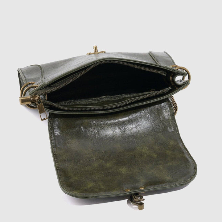 Retro Inspired Antique Green Leather Bag