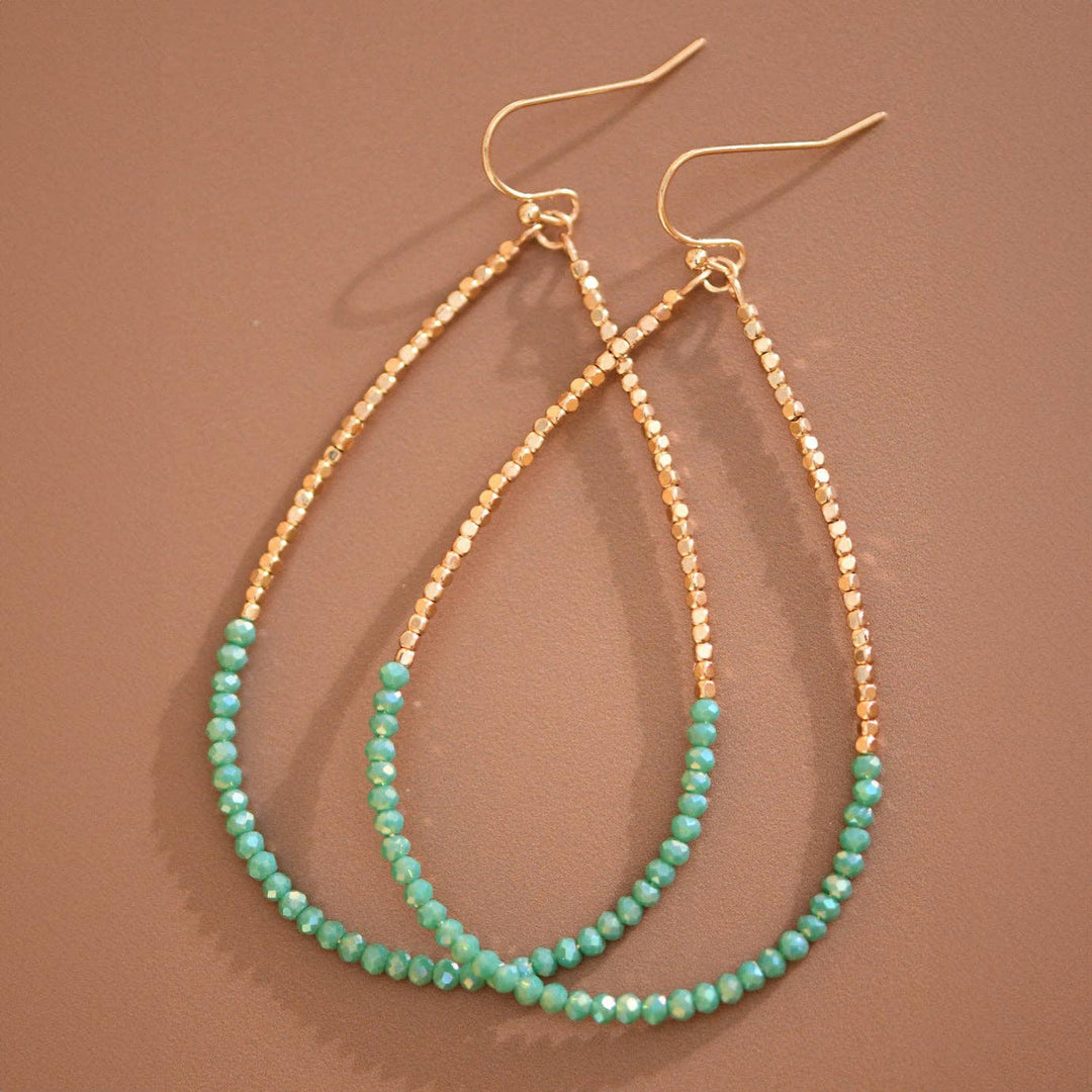 Gold Beaded Drop Earrings with Turquoise Beads