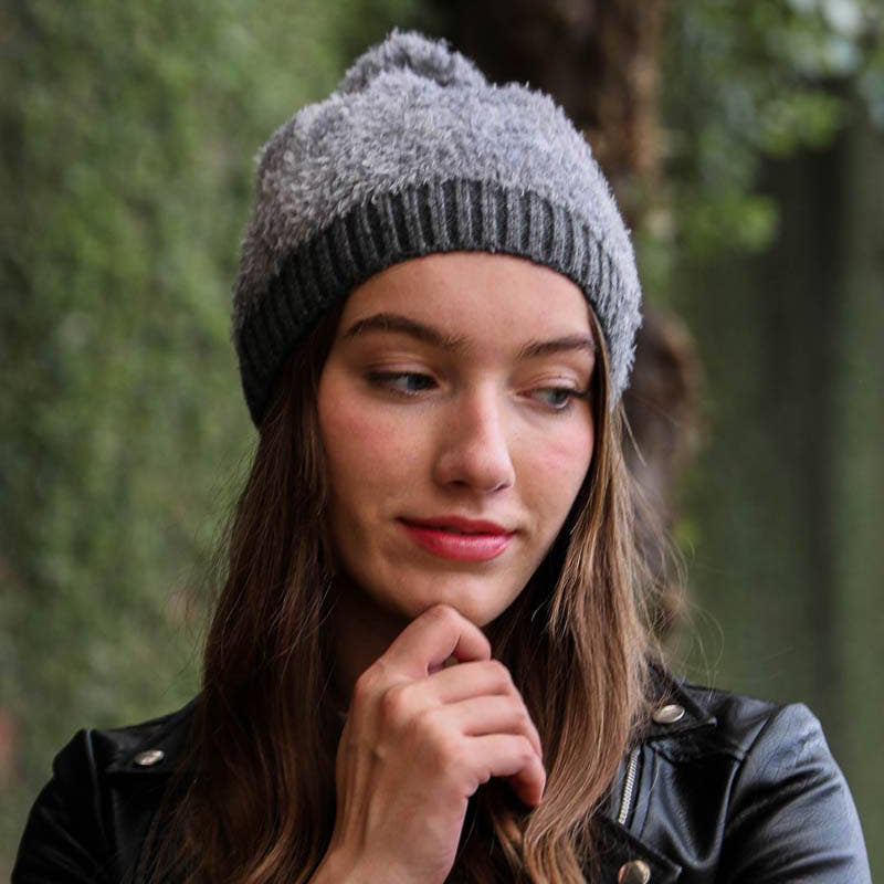 Furry Pom Knit Beanie