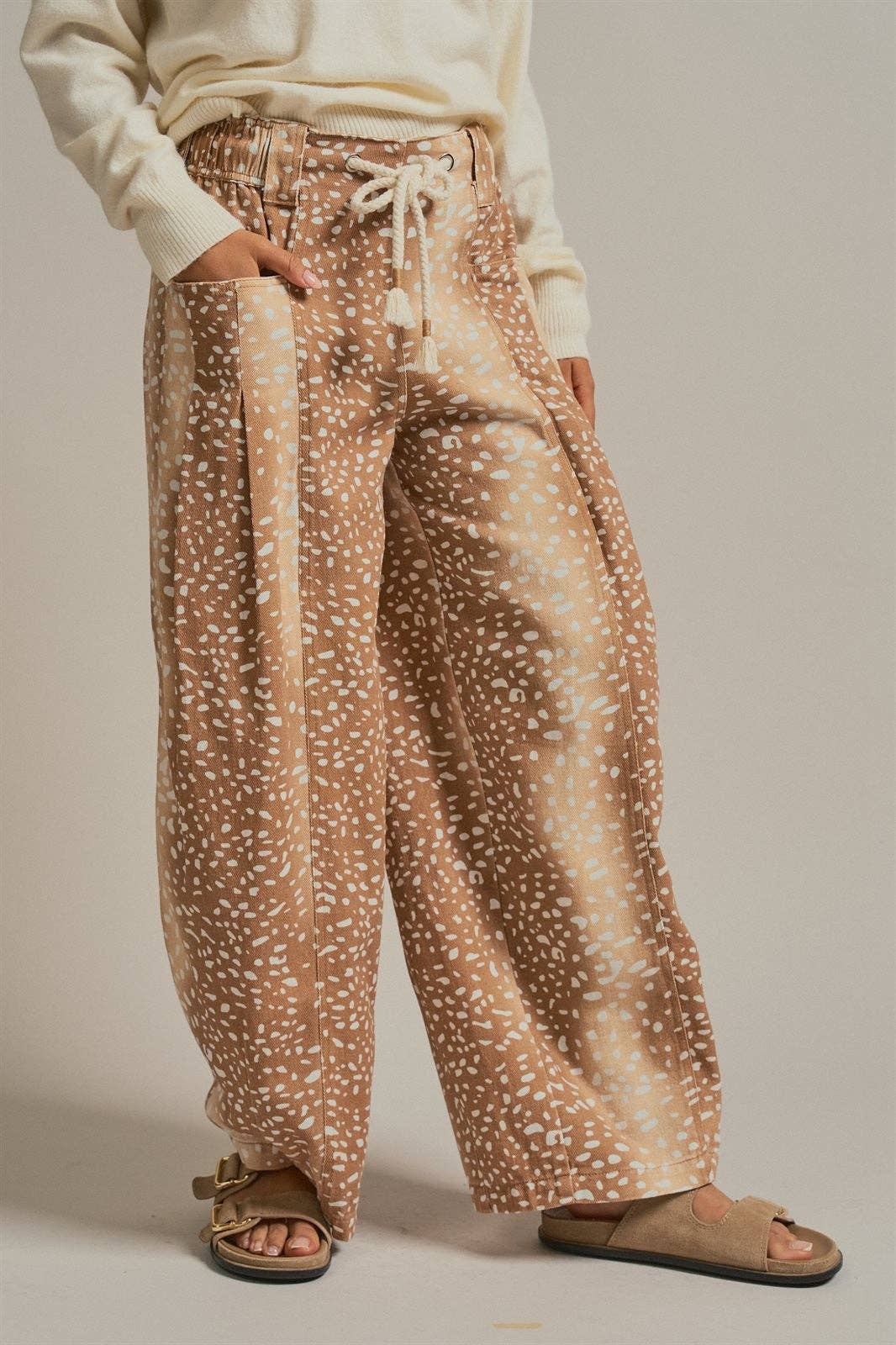 Fawn Print Cotton Twill Barrel Pants