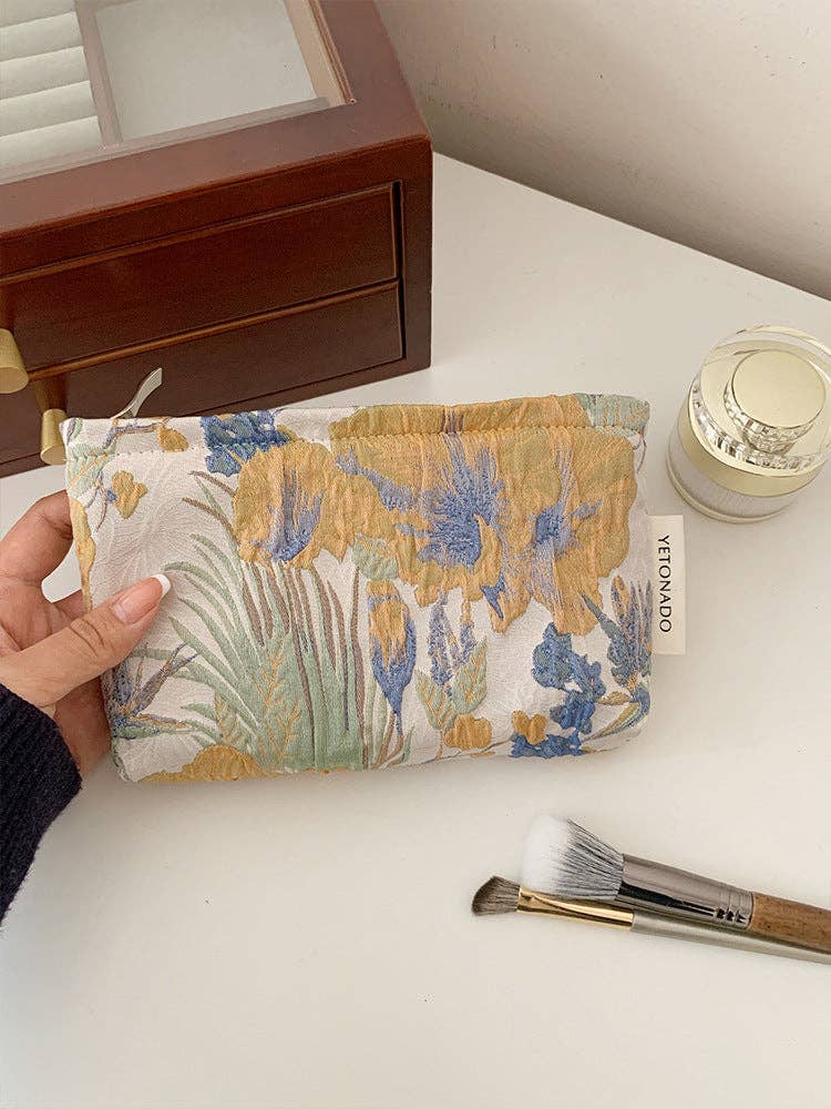 Vintage Floral Embossed Portable Makeup Bag 2 sizes