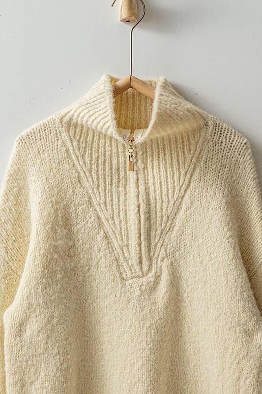 Ivory Textured Quarter-Zip Sweater