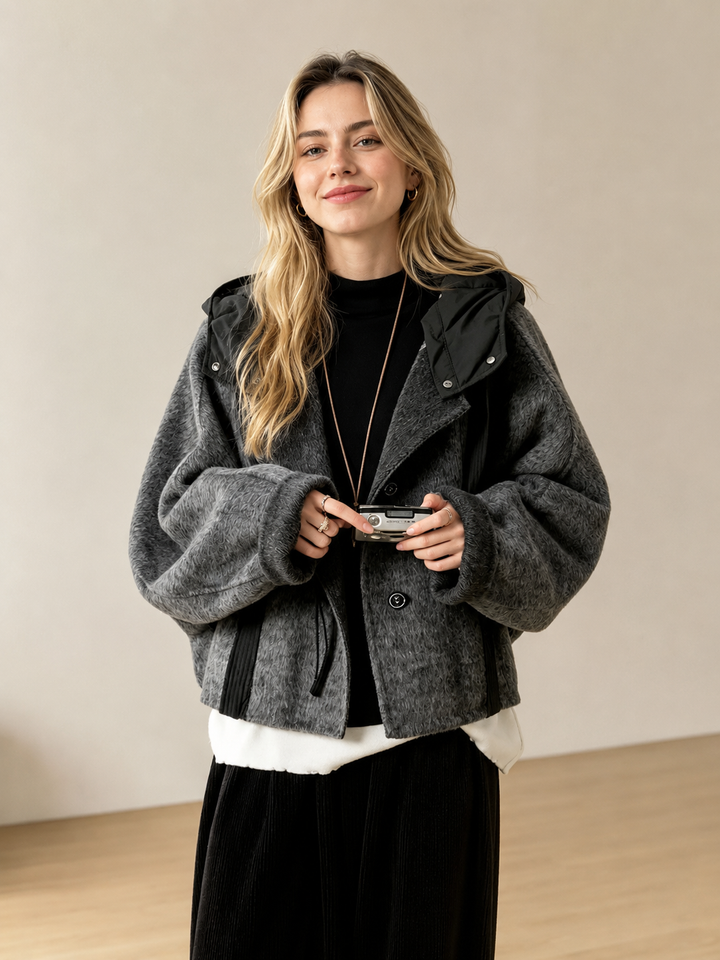 Nora 100% Wool Camel Hooded Jacket