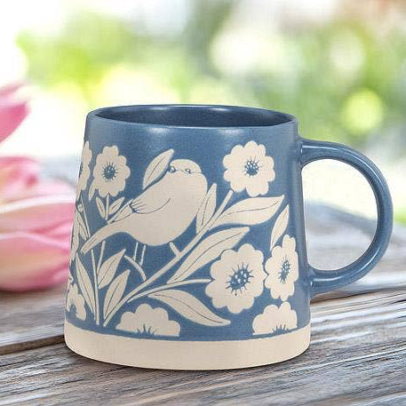 Blue Leaves & Birds Wide Base Mug