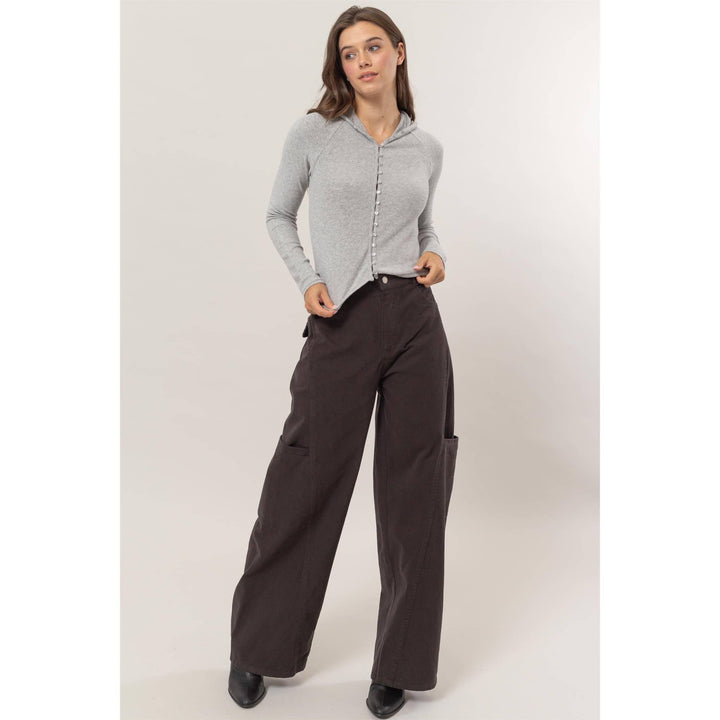 Brushed Rib Knit Hoodie Top