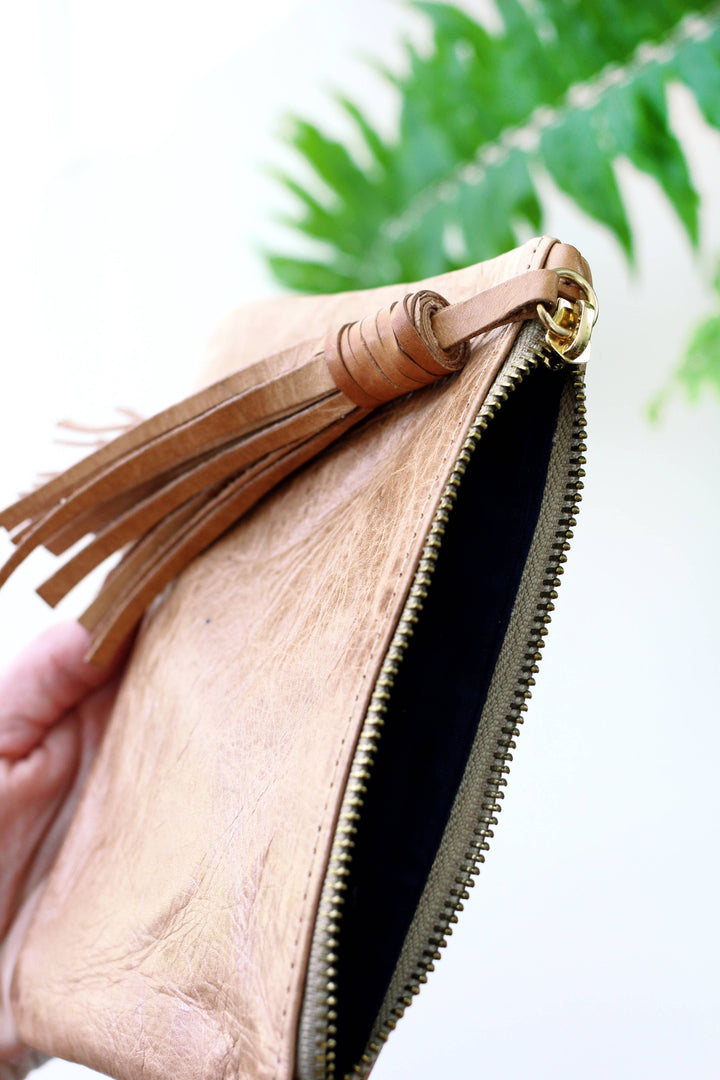 Blossom Leather Tassel Pouch