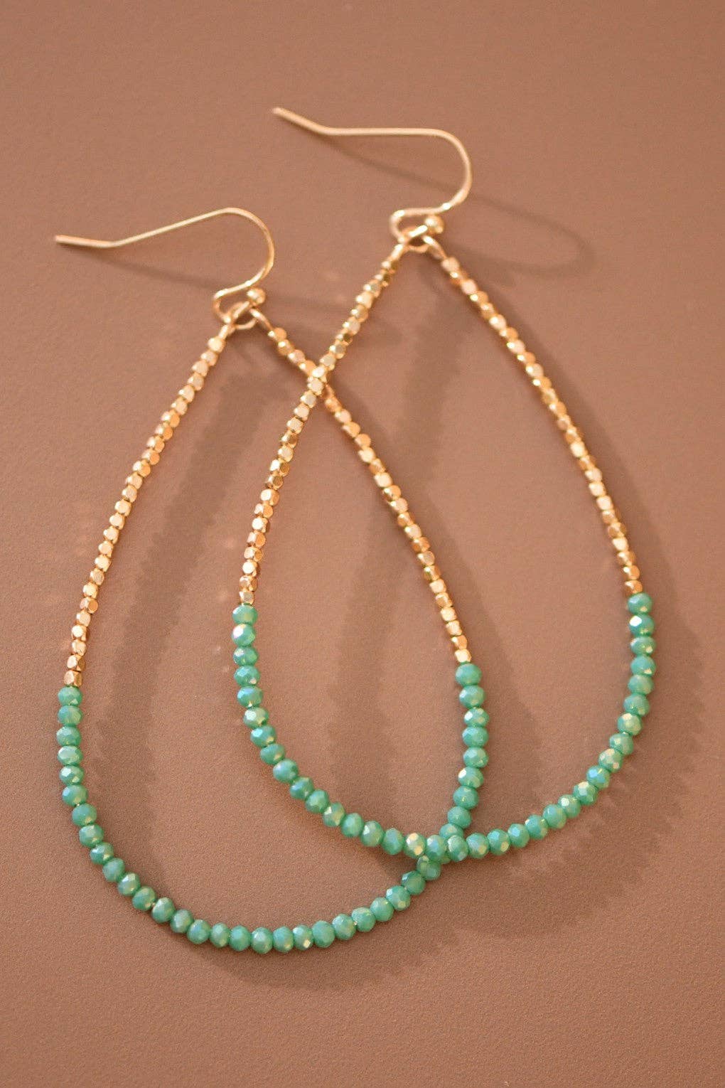 Gold Beaded Drop Earrings with Turquoise Beads