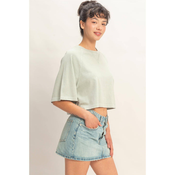 Sage Mineral Washed Cropped Tee