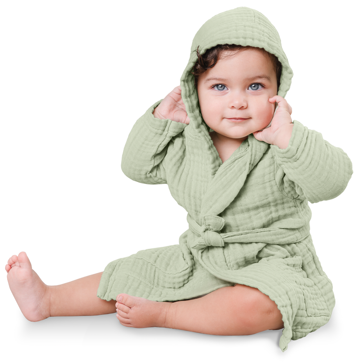 Sage Muslin Bath Robe for Kids by Comfy Cubs