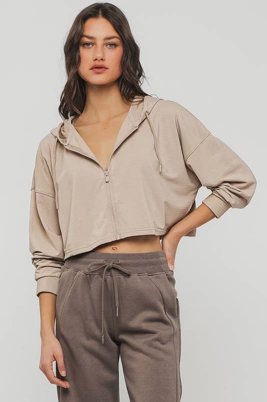 Cropped Zip Up Hooded Workout Jacket